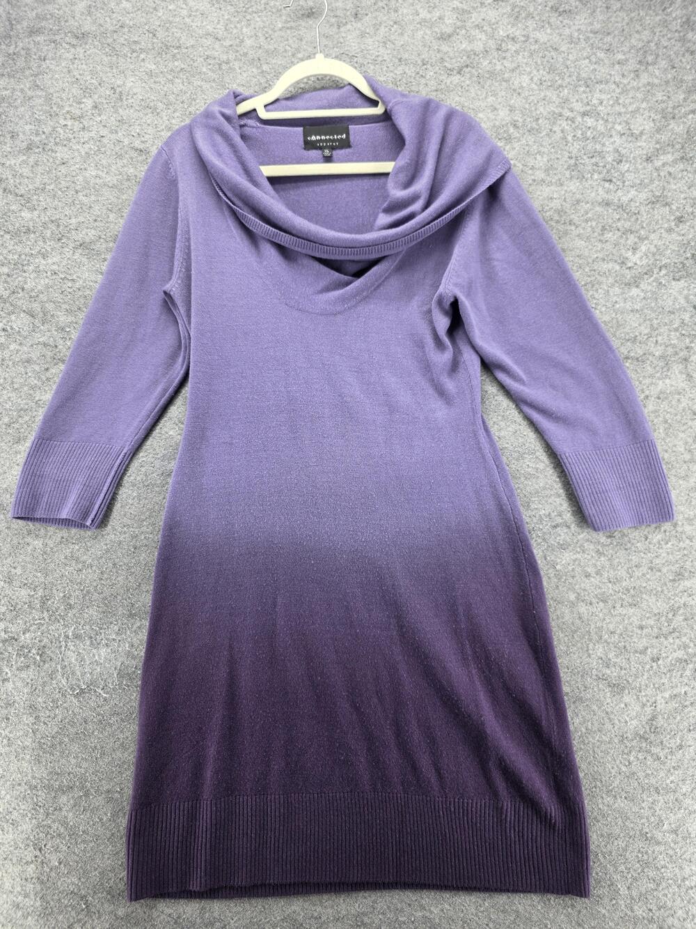 Connected Apparel Dress Womens XL Purple Sweater Dress Cowl Neck Knee Length